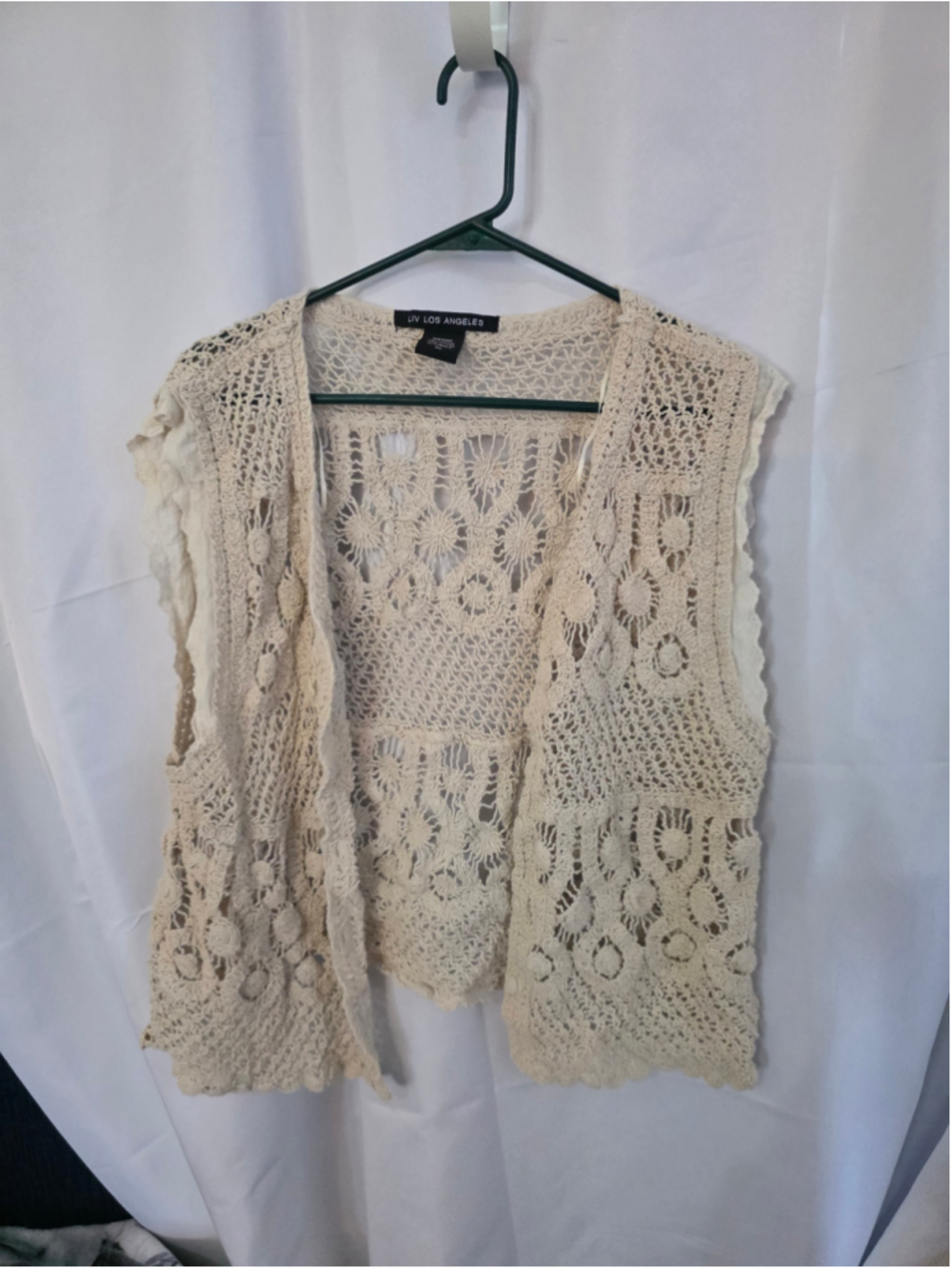 Women's Liv Los Angeles Crochet Vest Beige XL Cottagecore trendy boho-chic